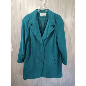 J Hilary Wool Buttoned Oversized Coat Jacket Teal Green Size 16 Plus Vintage